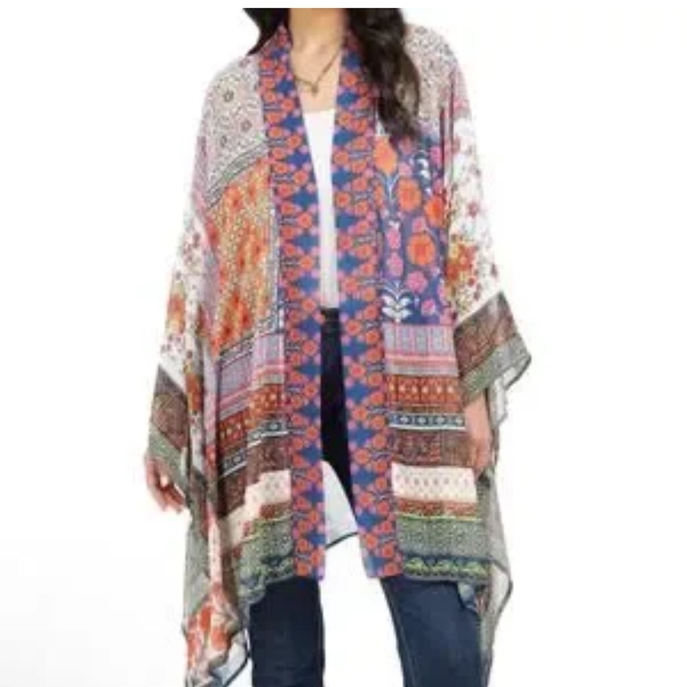 Rachel Zoe Multicolor Patchwork Kimono in Blue & Orange